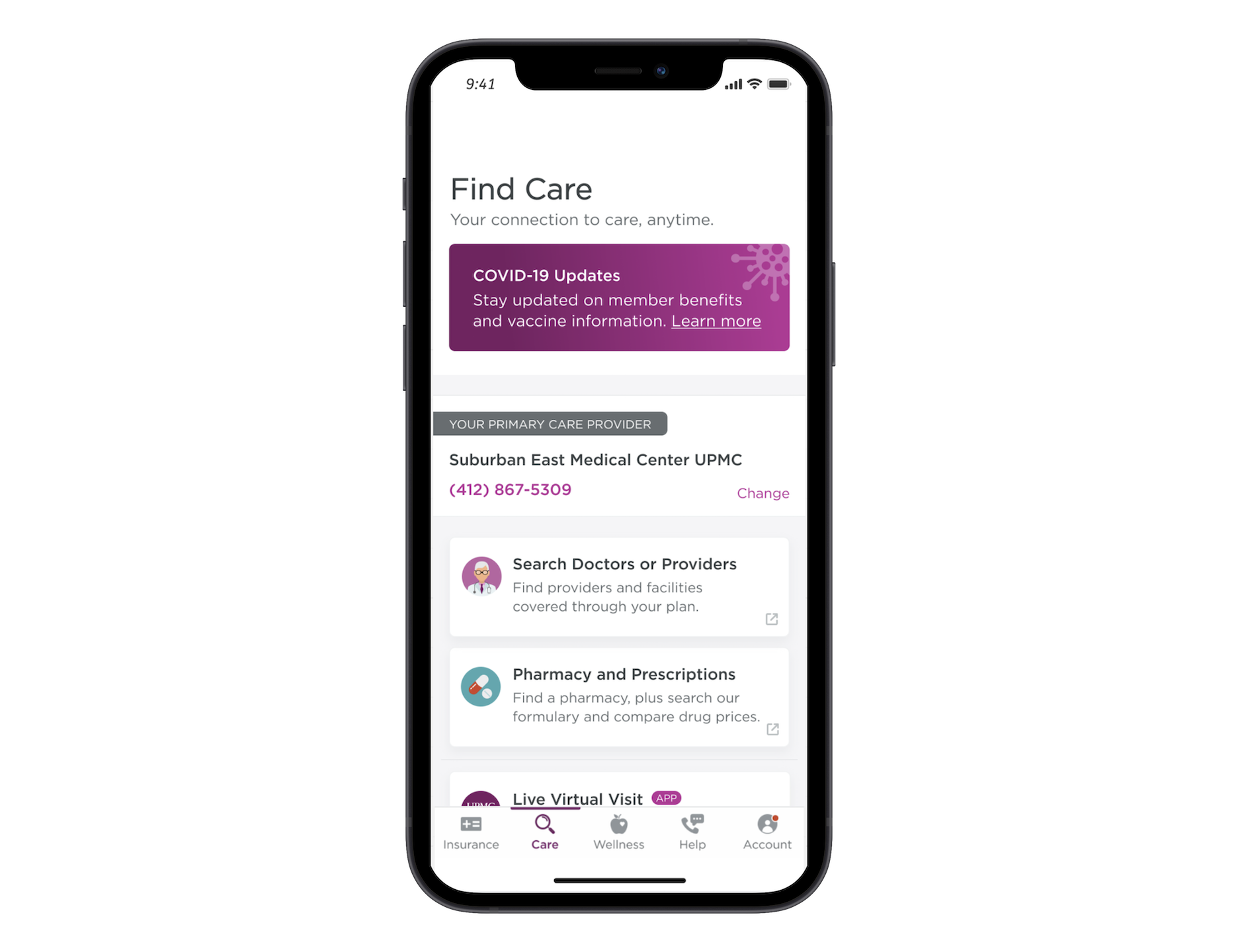 Find care zone of app